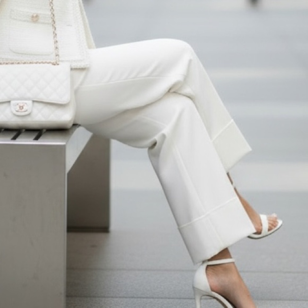 CHANEL White and Blue Wide Leg Pants